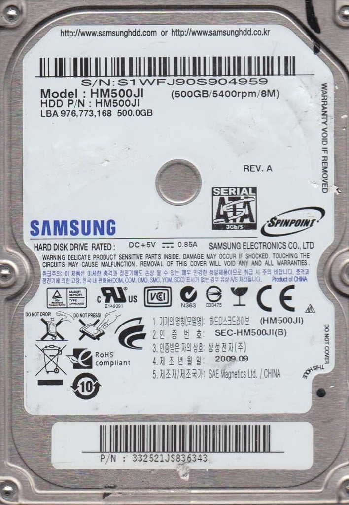 Samsung Spinpoint M7 HM500JI 500GB 5.4K 2.5" 3.0 Gb/S SATA Laptop Hard Drive